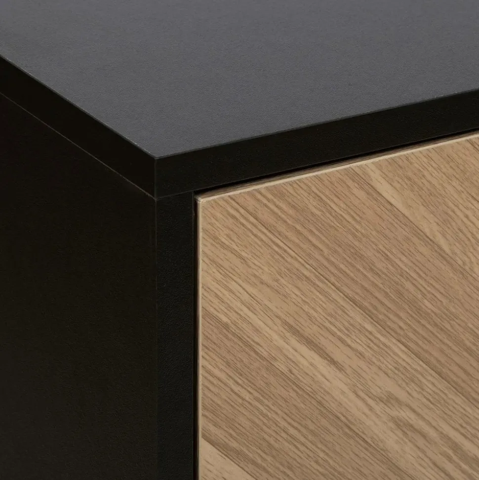 5 FIVE SIMPLY SMART - 5five - commode "chevrons" 4 tiroirs effet pin naturel et noir 95x80cm