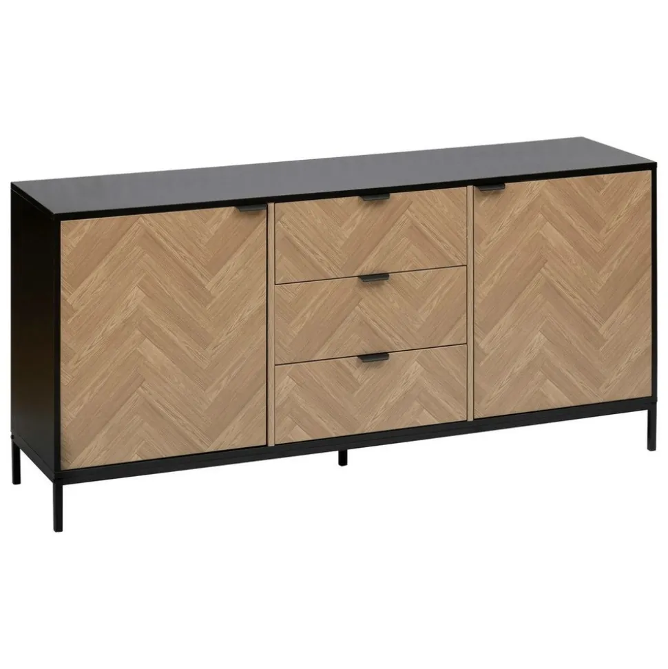 5 FIVE SIMPLY SMART - 5five - buffet "chevrons" 2 portes 3 tiroirs effet pin naturel 160x75cm