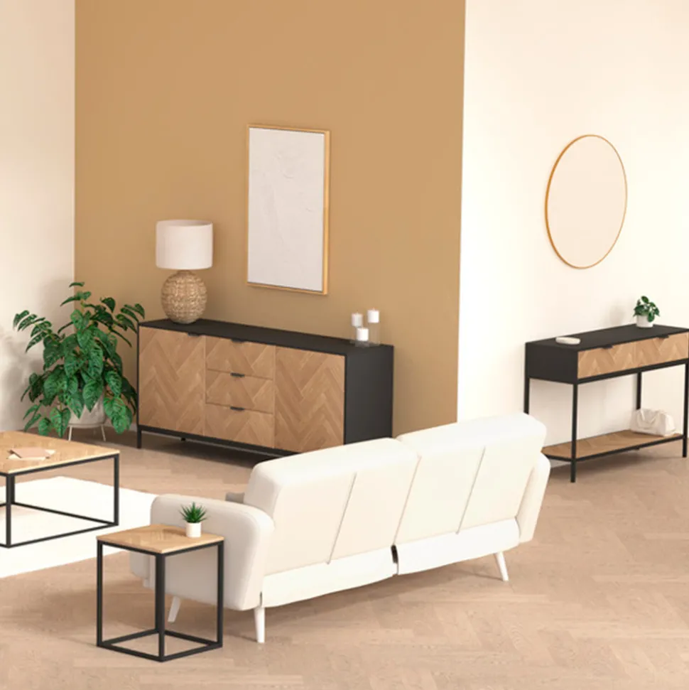 5 FIVE SIMPLY SMART - 5five - buffet "chevrons" 2 portes 3 tiroirs effet pin naturel 160x75cm