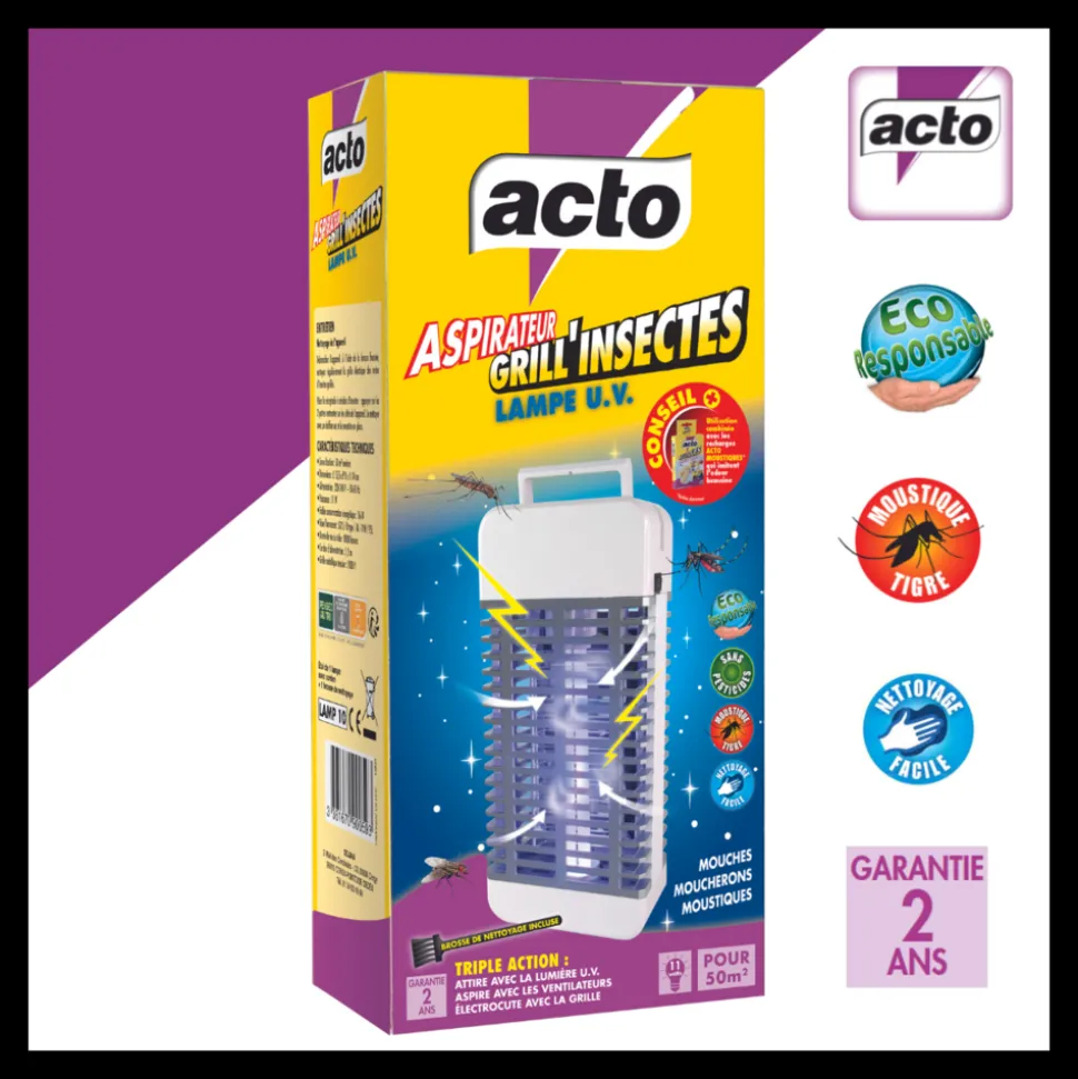 ACTO - Lampe u.v grill'insectes avec aspirateur - triple action