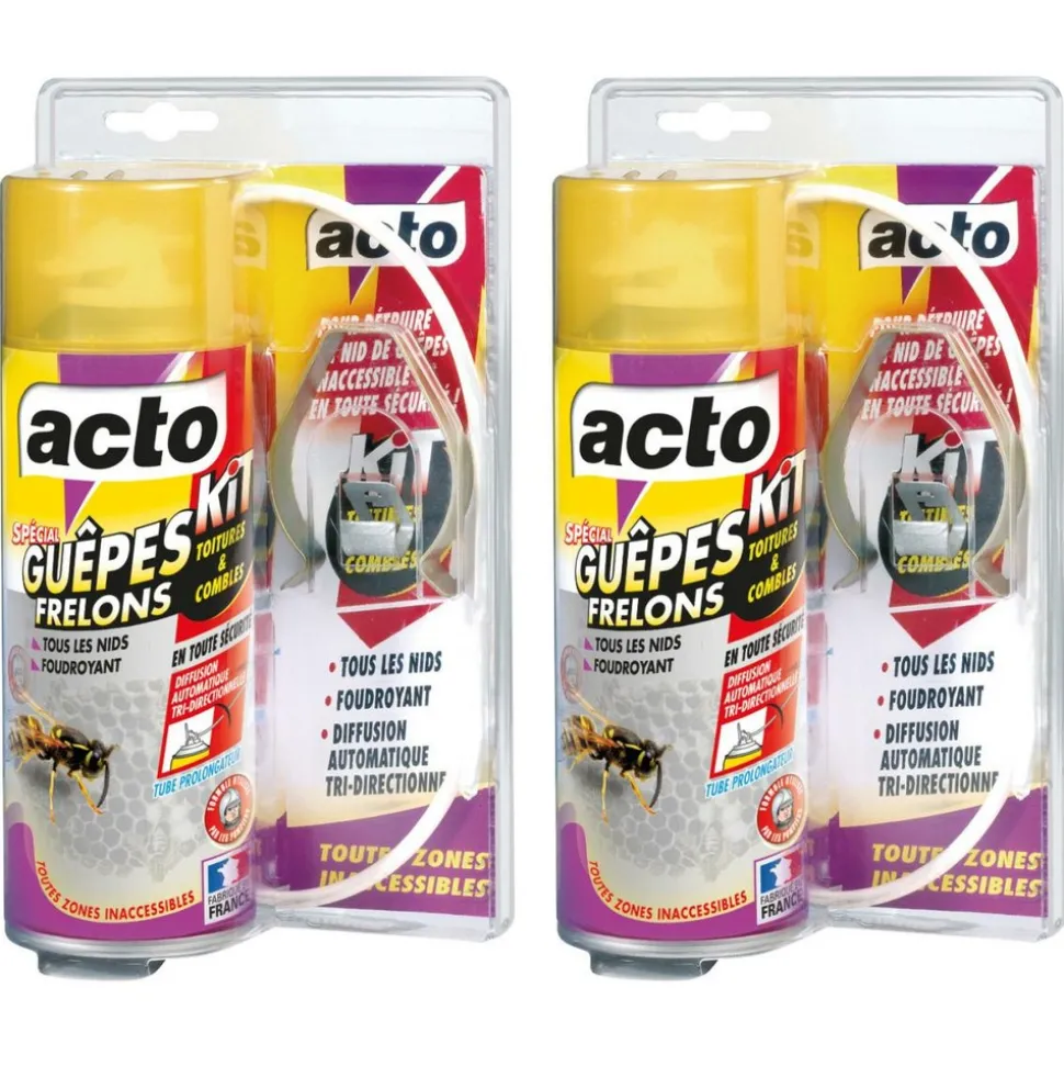 ACTO - Lot de 2 aérosols acto spécial guepes frelons - kit spécial toitures et combles