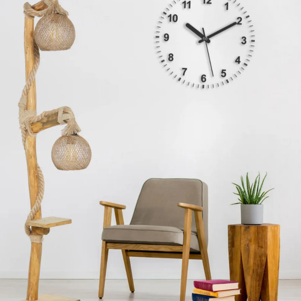 Alex - lampadaire en bois et cordes avec rebord