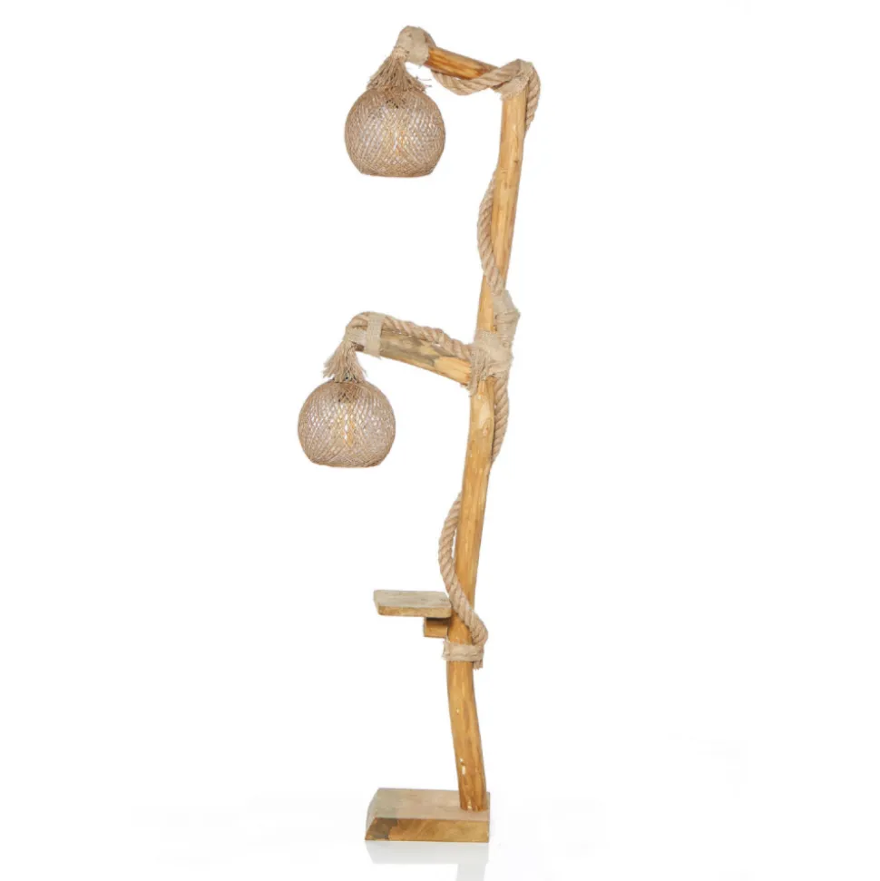 Alex - lampadaire en bois et cordes avec rebord