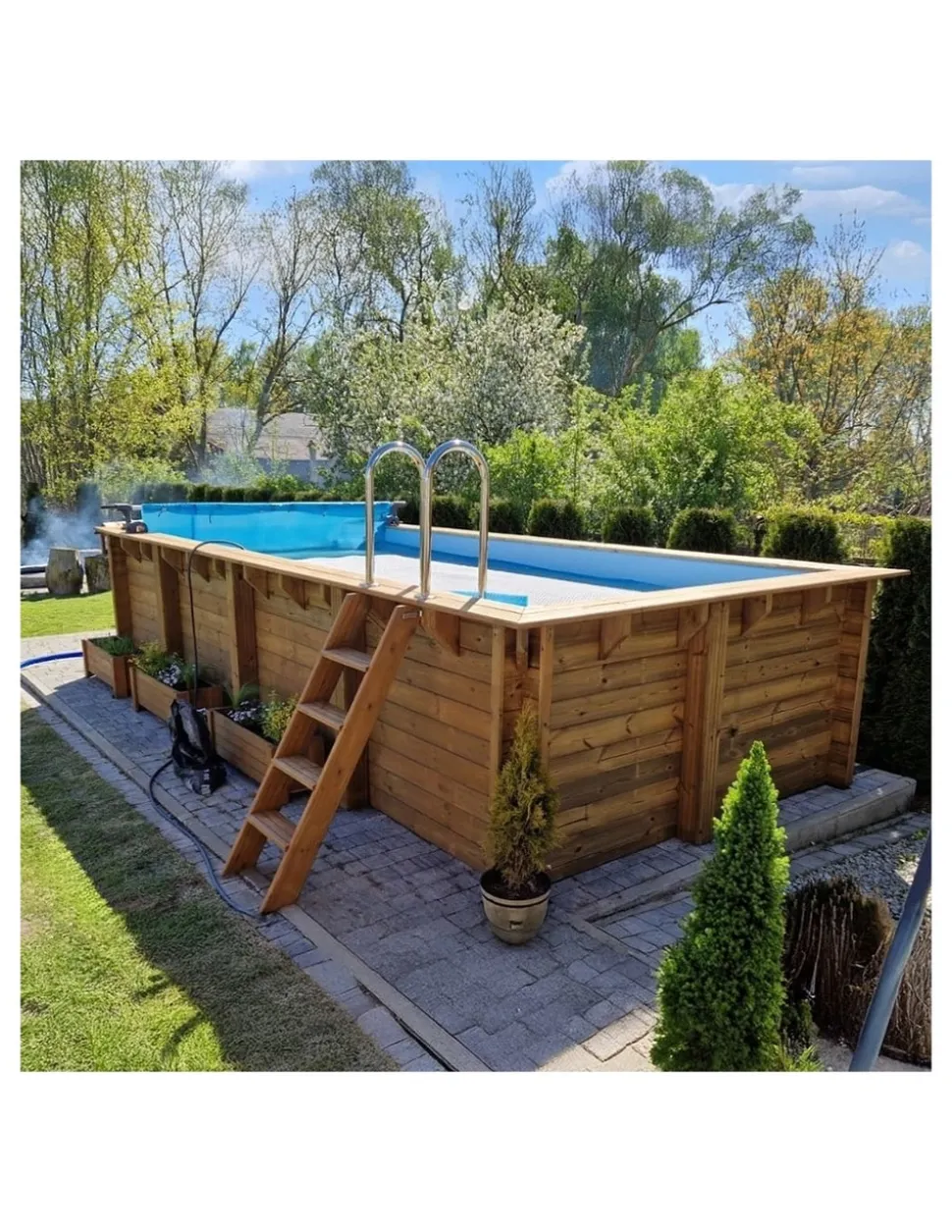 ALTANKA - Piscine en bois aqua 7x3,75 - h.1,45 m cadre en métal, sans dalle béton - bas7308ospu+sza - altanka
