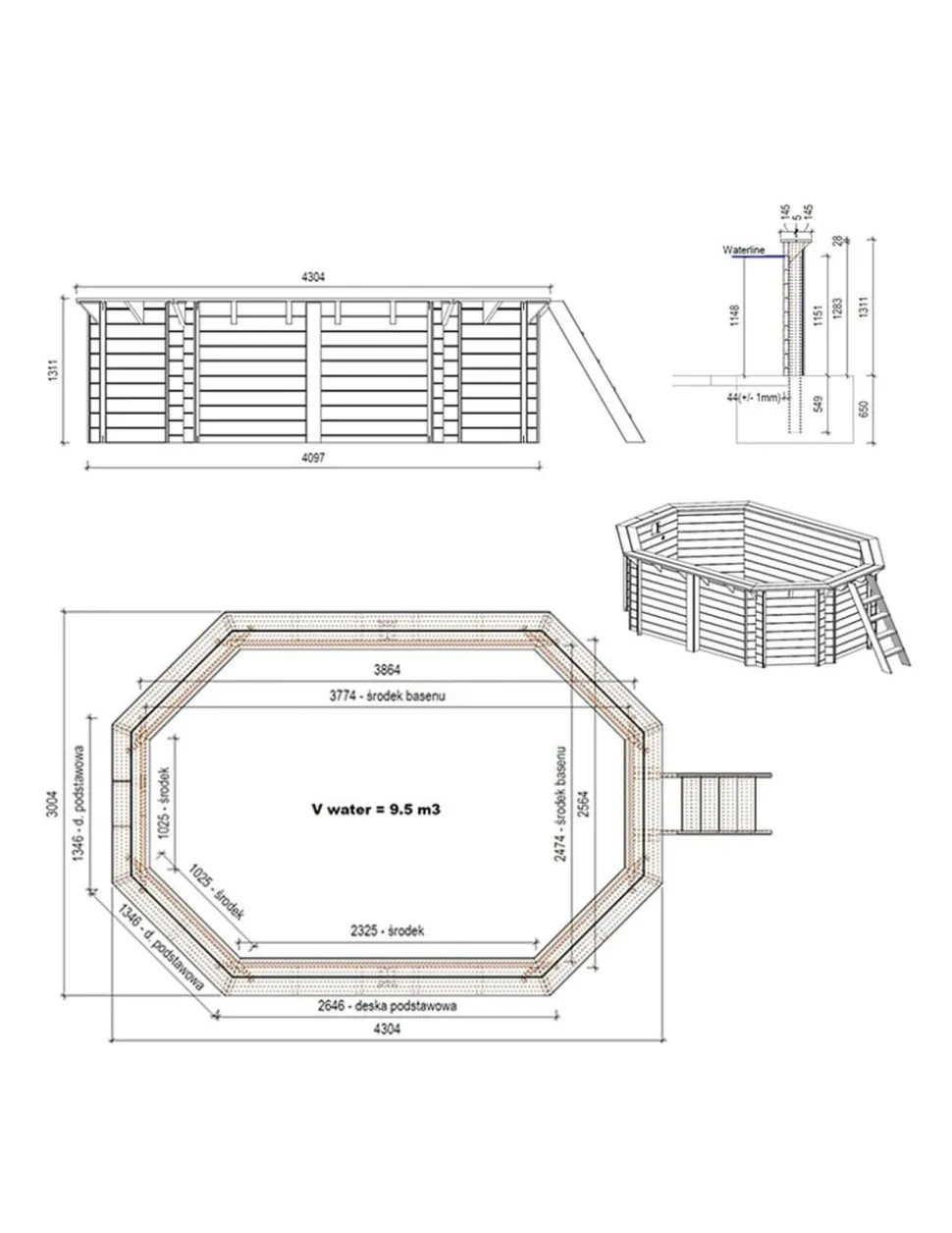 ALTANKA - Piscine en bois nemo 4,3x3 - h.1,31 m fixations à visser - bas7303ospl+sza - altanka