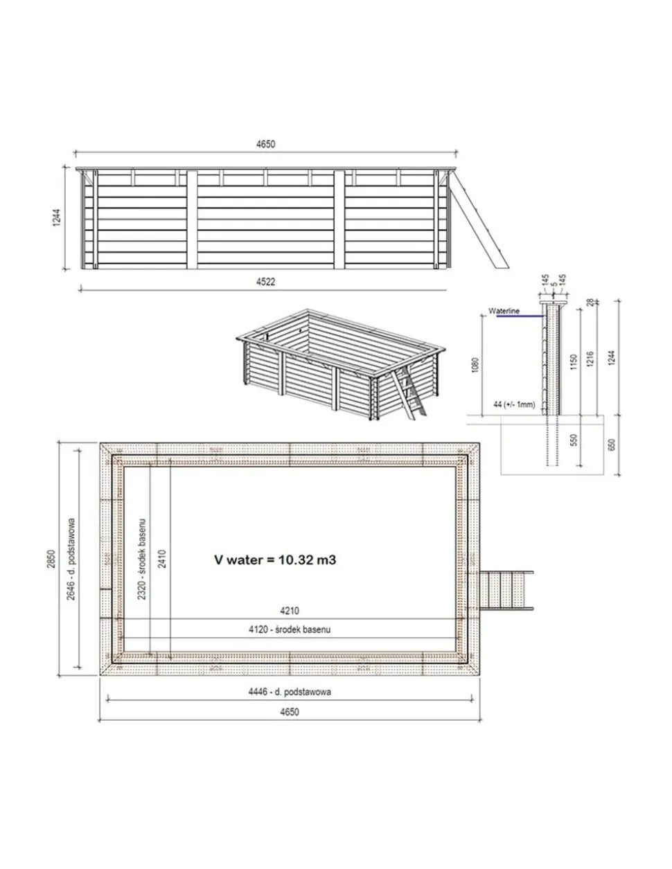 ALTANKA - Piscine en bois aqua 4,65x2,85 - h.1,24 m cadre en métal, sans dalle béton - bas7306ospu - altanka