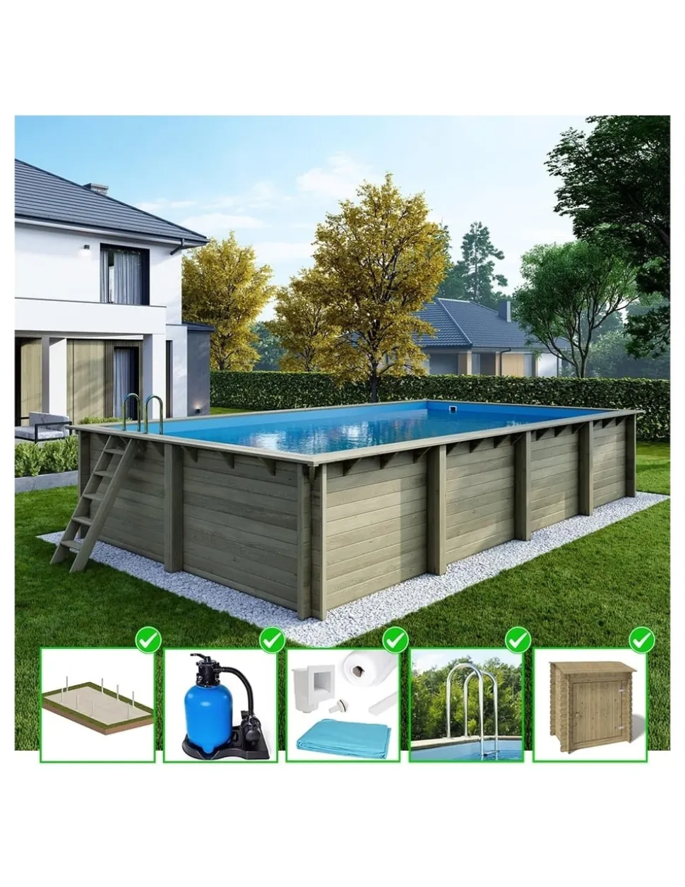 ALTANKA - Piscine en bois aqua 8,5x4,35 - h.1,45 m cadre en métal, sans dalle béton - bas7309ospu+sza - altanka