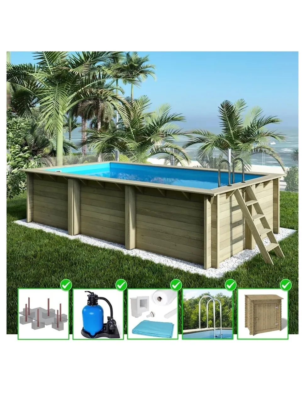 ALTANKA - Piscine en bois aqua 6,1x2,85 - h.1,31 m fixations à sceller - bas7307ospi+sza - altanka