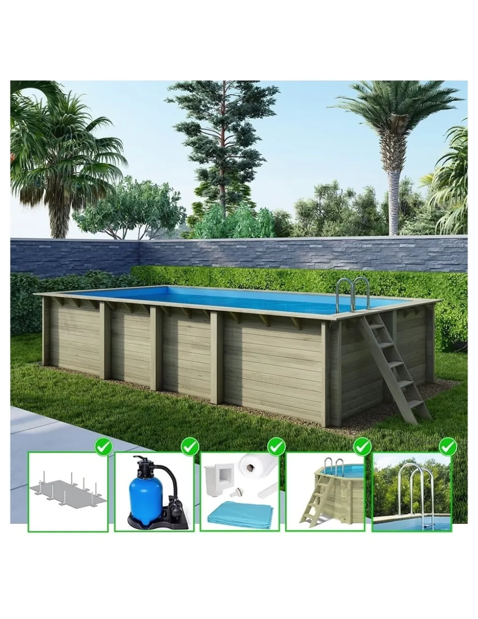 ALTANKA - Piscine en bois aqua 7x3,75 - h.1,45 m fixations à visser - bas7308ospl - altanka