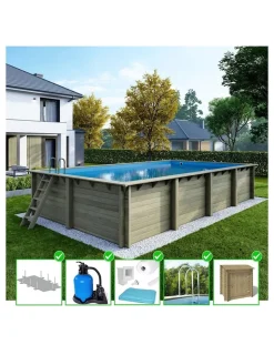 ALTANKA - Piscine en bois aqua 8,5x4,35 - h.1,45 m fixations à visser - bas7309ospl+sza - altanka