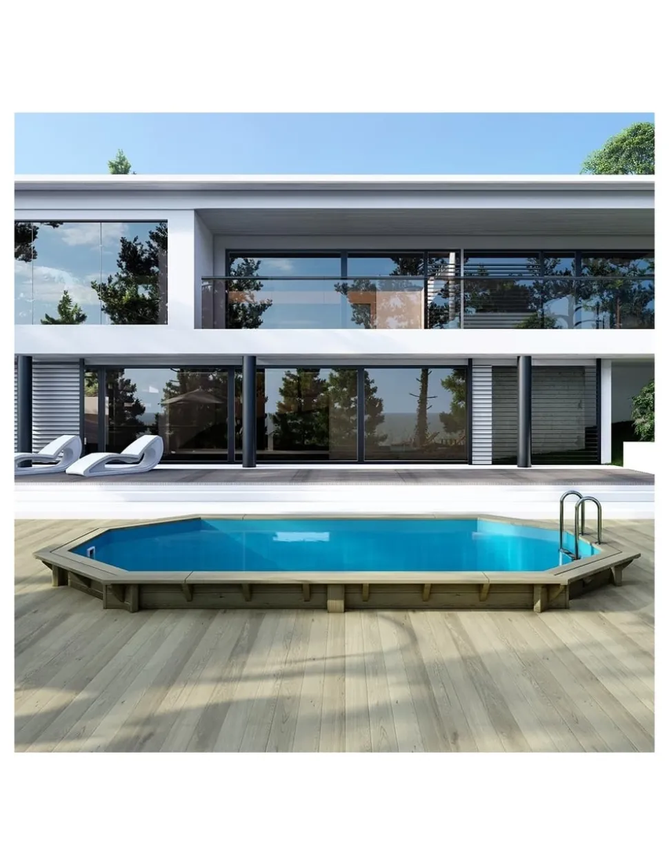 ALTANKA - Piscine en bois nemo 5,79x3,49 - h.1,45 m fixations à visser - bas7304ospl+sza - altanka