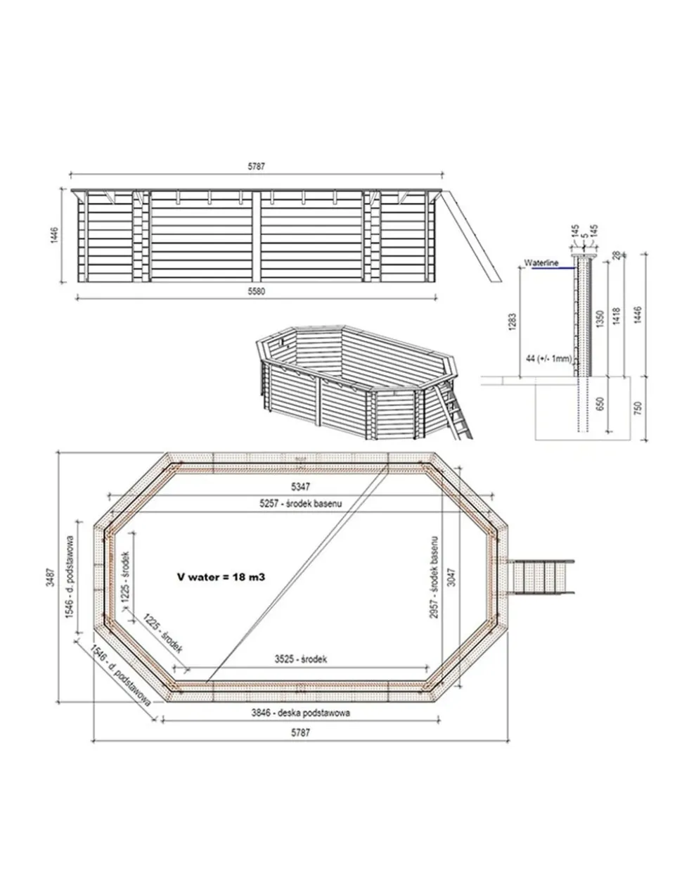 ALTANKA - Piscine en bois nemo 5,79x3,49 - h.1,45 m fixations à visser - bas7304ospl+sza - altanka