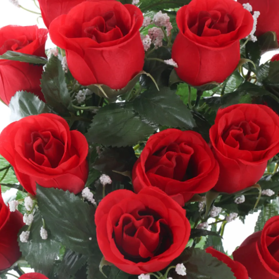 ARCHE DIFFUSION - Fleurs artificielles - bouquet funéraire rouge avec vase D.28 H.46cm
