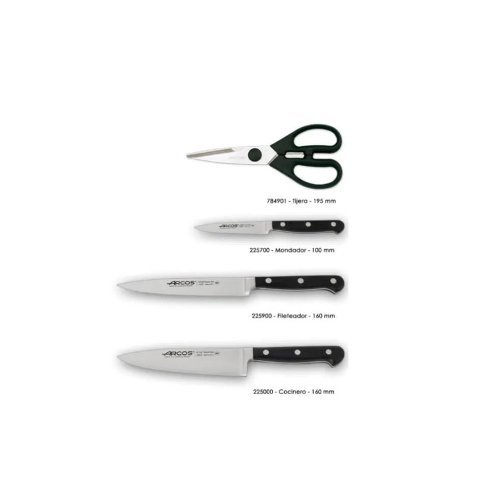 Arcos bloc de 3 couteaux + 1 ciseaux en acier inoxydable - 228700