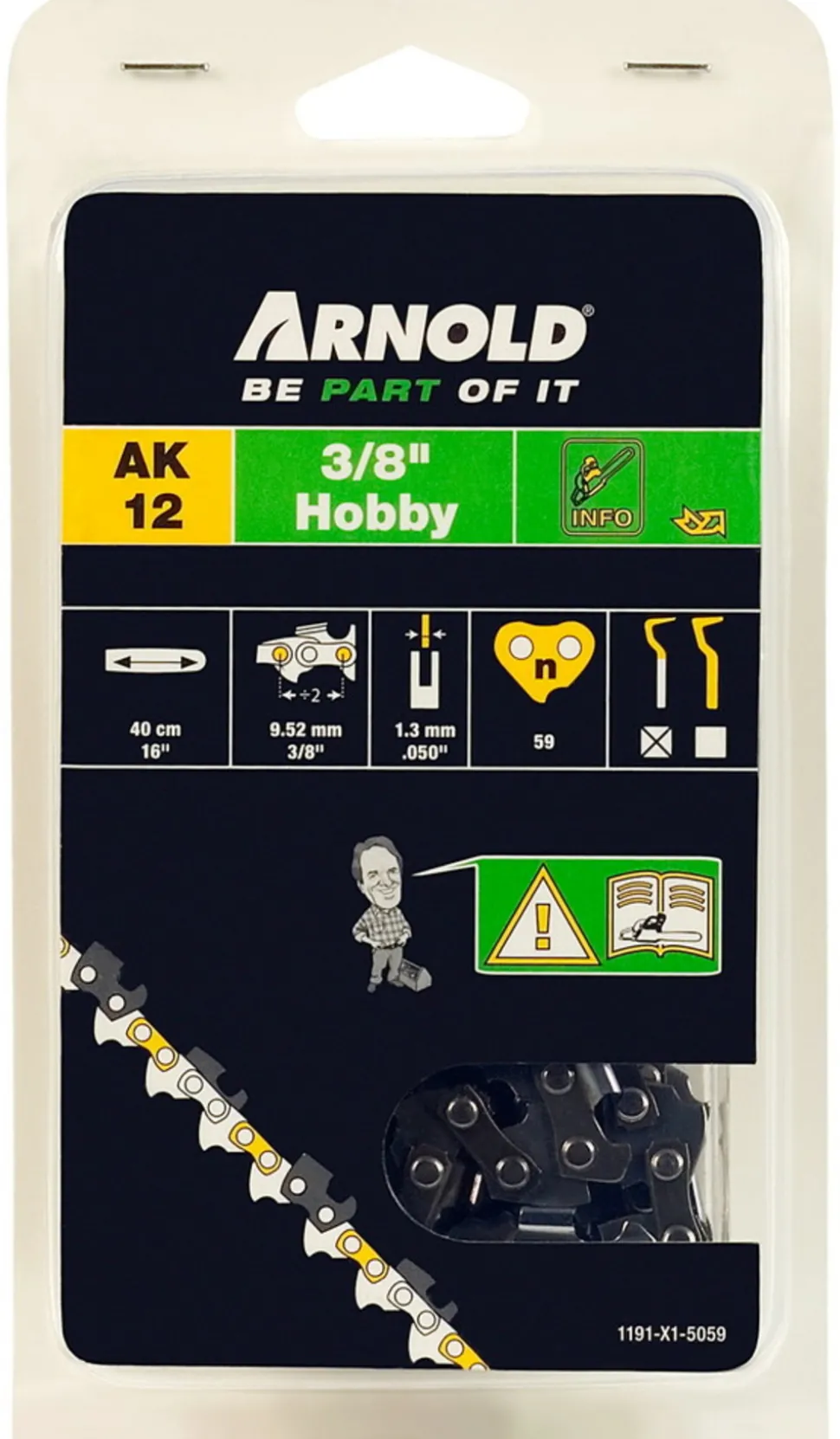 ARNOLD - Chaîne de tronçonneuse 3/8", 1,3 mm - 59 maillons entraîneurs