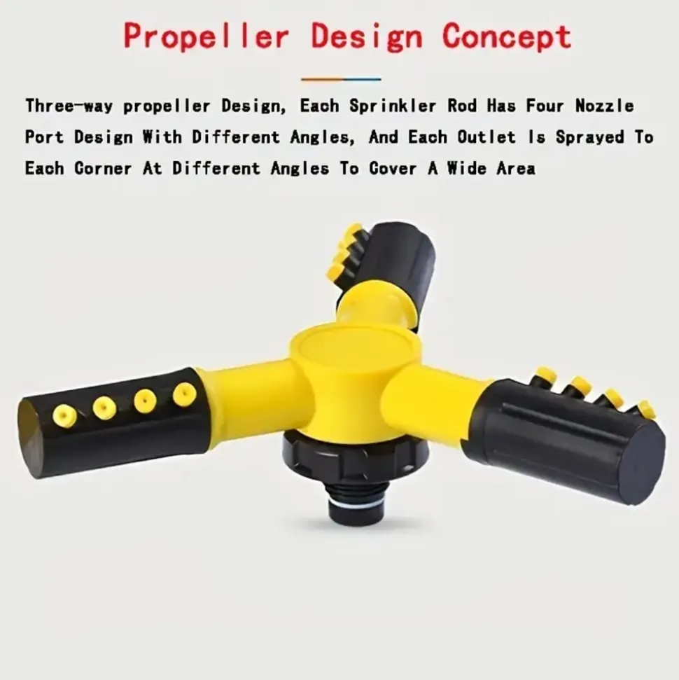 Arroseur automatique de pelouse 360° - 3 bras rotatifs réglables - grandes surfaces - jardin, pelouse, toit