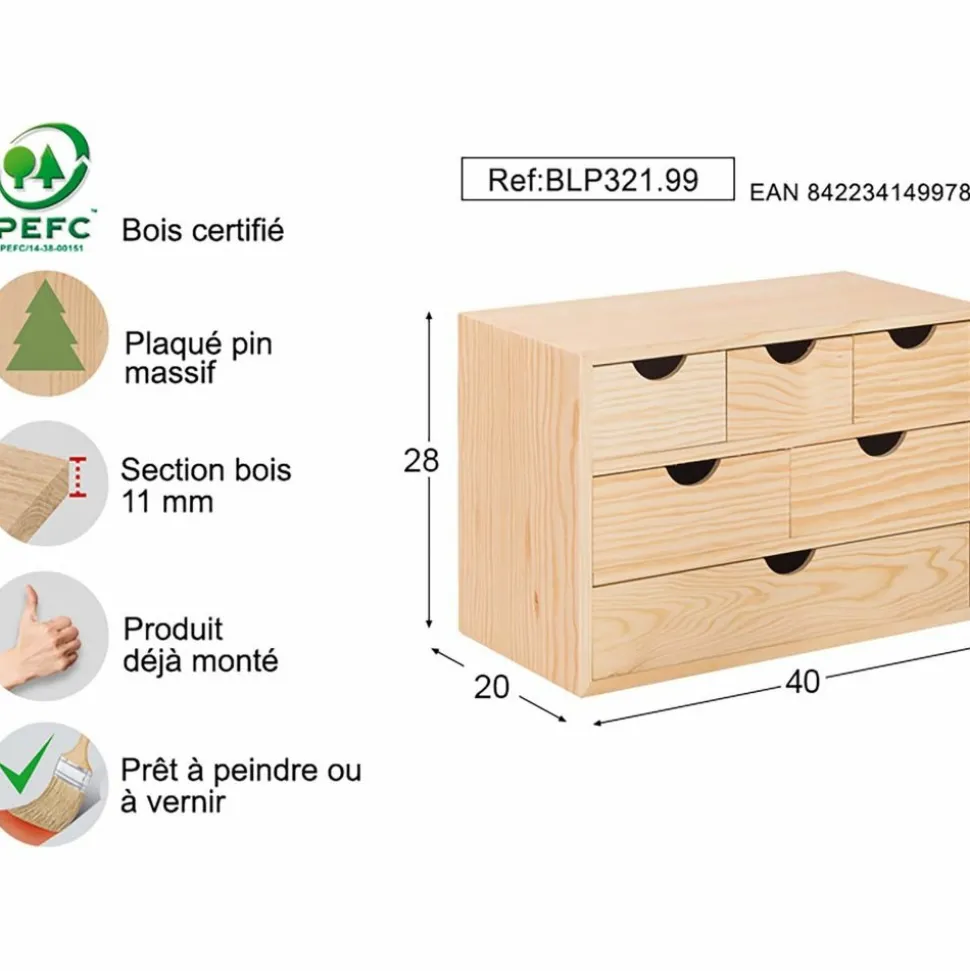 ASTIGARRAGA - Mini rangement bloc en pin brut ave tiroirs 6 tiroirs m1