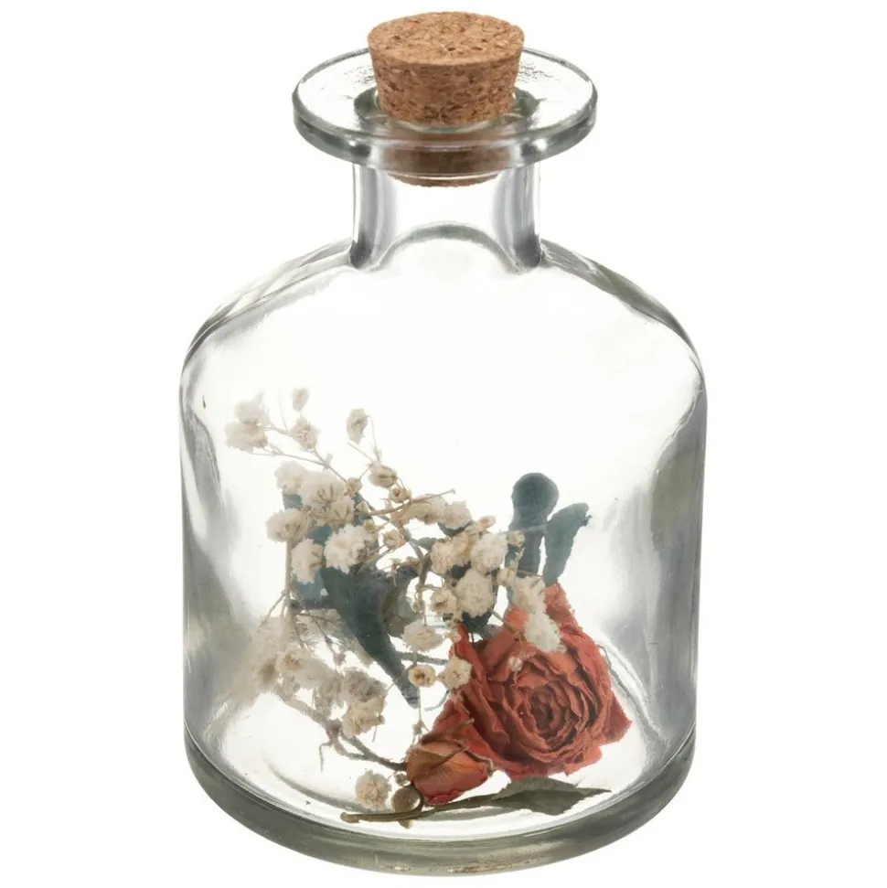 ATMOSPHERA - Fleurs séchées dans bouteille en verre d 8 x h 11 cm