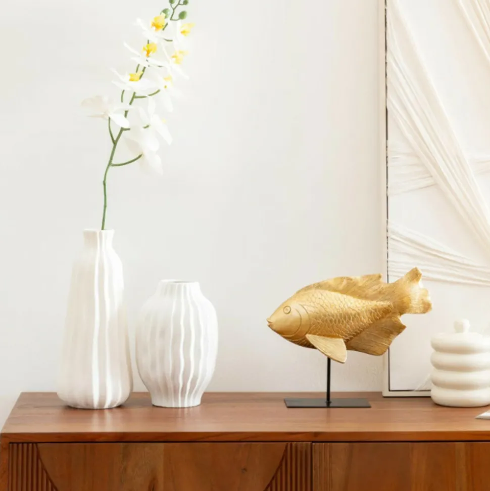 ATMOSPHERA CREATEUR D'INTERIEUR - Vase strié "fernan" céramique blanc h30cm