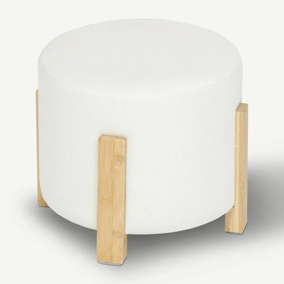 ATMOSPHERA CREATEUR D'INTERIEUR - Tabouret "bansa" bouclette bambou blanc d37,5x32cm