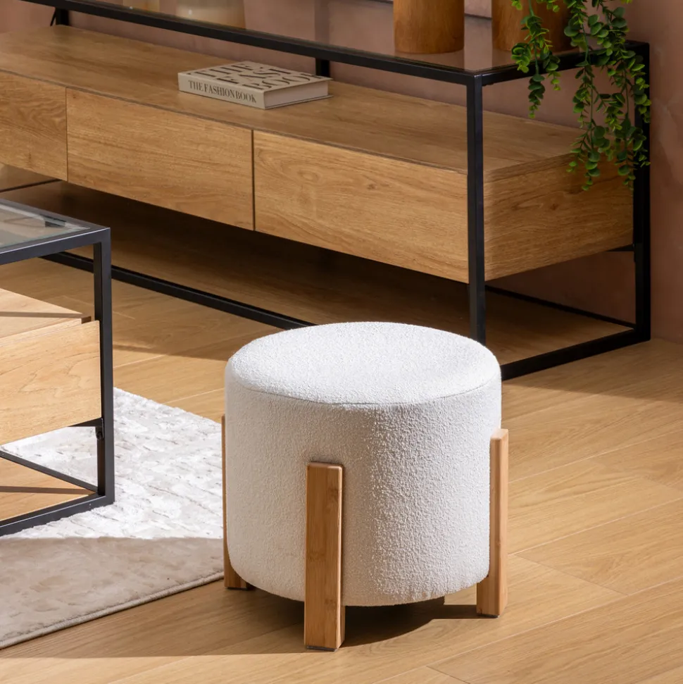 ATMOSPHERA CREATEUR D'INTERIEUR - Tabouret "bansa" bouclette bambou blanc d37,5x32cm