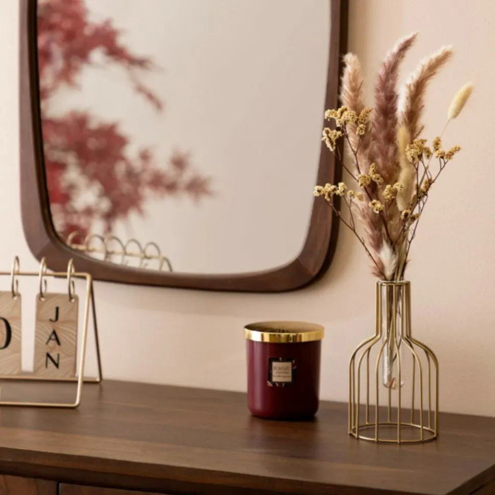 ATMOSPHERA CREATEUR D'INTERIEUR - Composition fleurs séchées automne métal doré rose h40cm