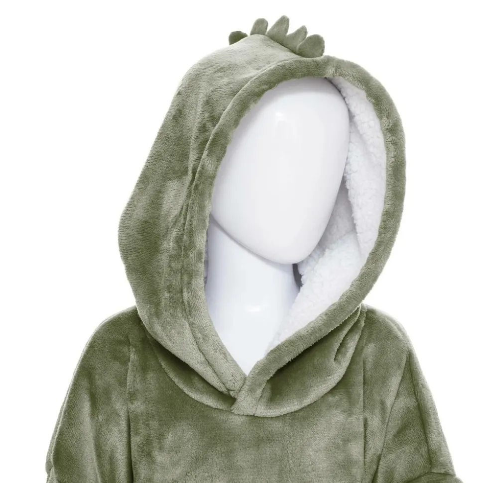 ATMOSPHERA CREATEUR D'INTERIEUR - Plaid sweatshirtshirtshirt capuche "dinosaure" - vert kaki