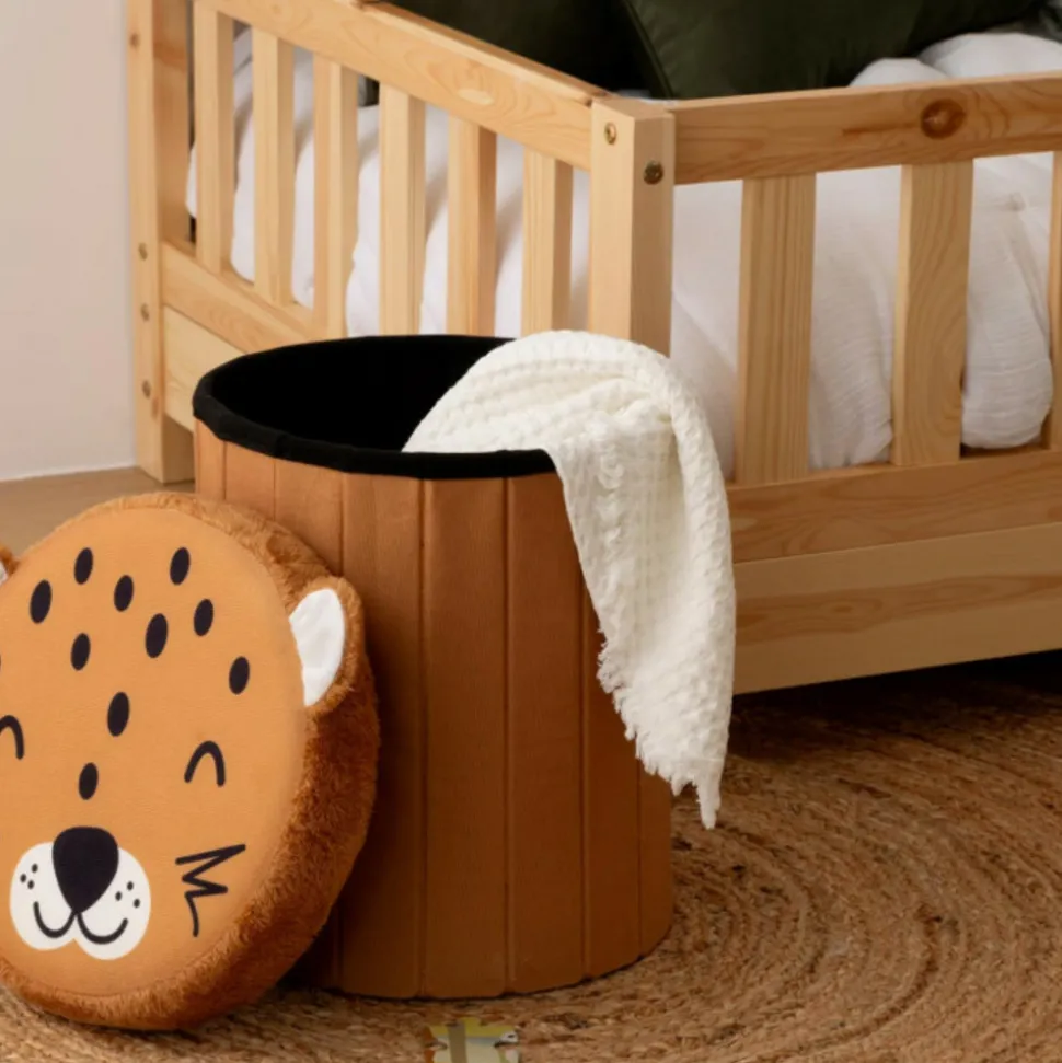 ATMOSPHERA CREATEUR D'INTERIEUR - Pouf-coffre enfant léopard pliant "anoki" orange d30x36cm