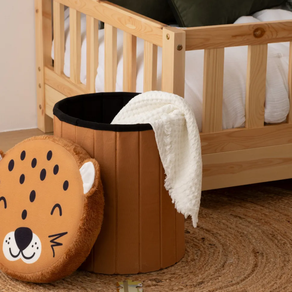 ATMOSPHERA CREATEUR D'INTERIEUR - Pouf-coffre enfant léopard pliant "anoki" orange d30x36cm