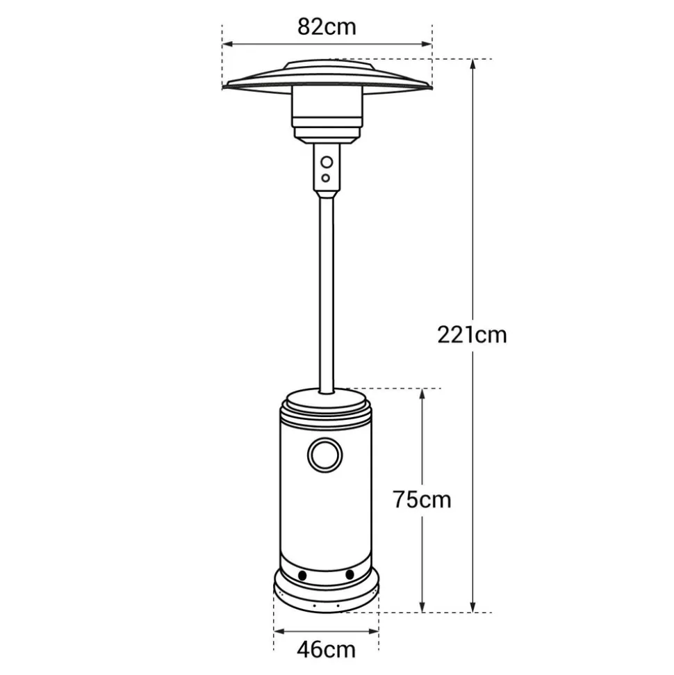 BENEFFITO - Kohala - parasol chauffant acier inoxydable gris - chauffage d'extérieur à gaz - surface de chauffe 30m2 - housse noire - allumage
