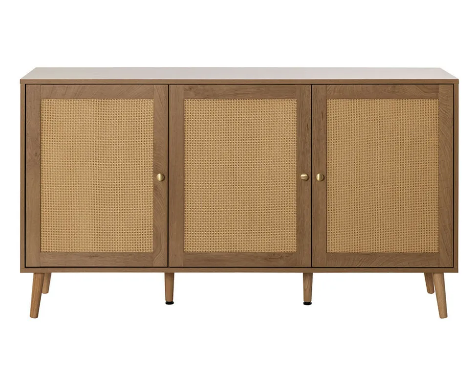 BEST MOBILIER - Goto - buffet bas - effet bois et cannage - 140 cm