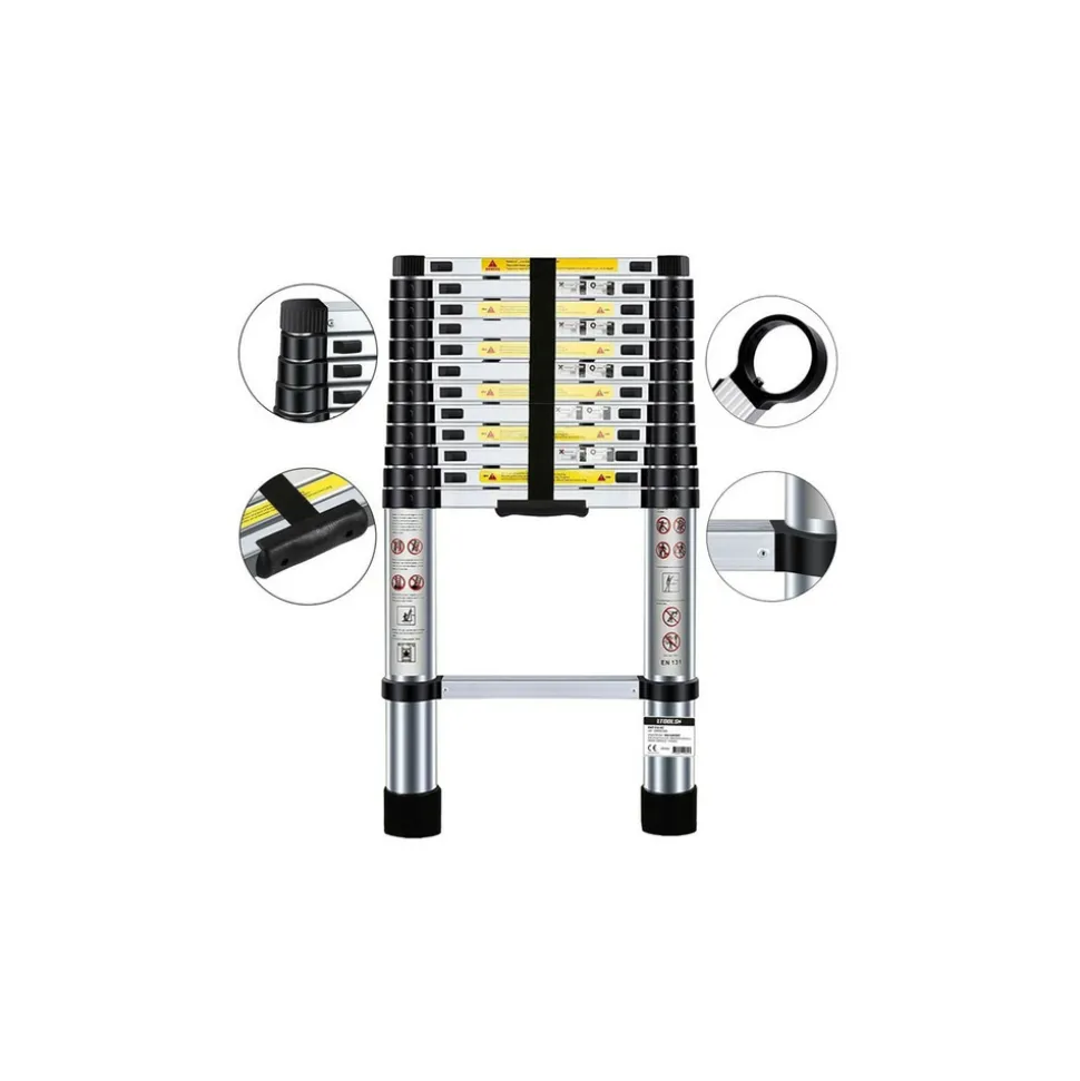 BM TOOLS - Échelle télescopique bm tools 3,8m en acier inoxydable, charge 150kg pliable extensible unique droite multi-fonction, bricolage