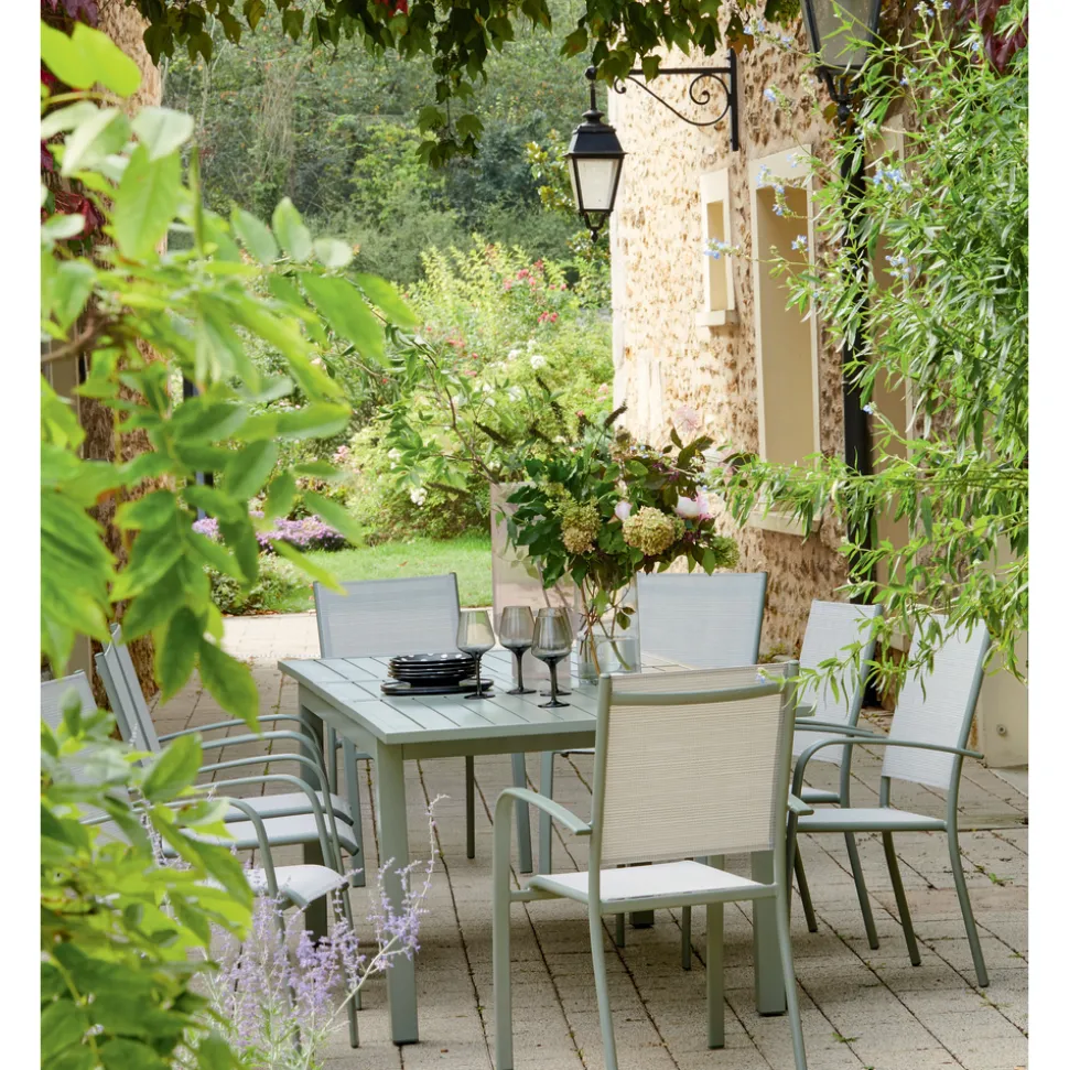 BRIGHTON - Fauteuil de jardin ARIES Tex en alu et toile vert amande - 56x62x90 cm