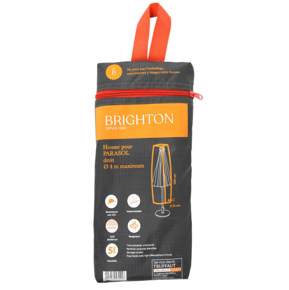BRIGHTON - Housse pour parasol droit D.4 m polyester anthracite - H.200xD.25 cm