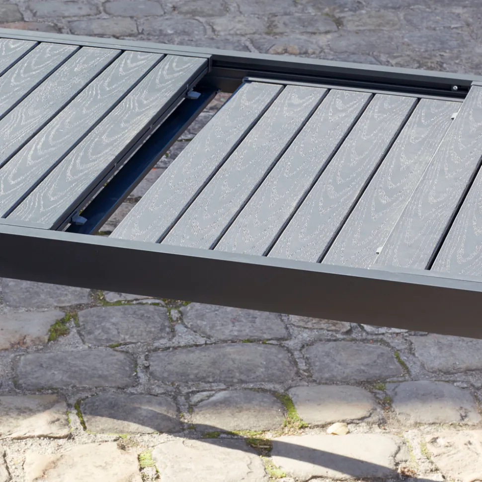 BRIGHTON - Table de jardin GAIA grise en aluminium - L 206/308 x l 100 x H 76