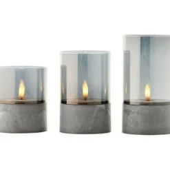 BRILLIANT - Lot 3 lampes a poser led bougie - 2500k - plastique et verre - gris et verre fumé
