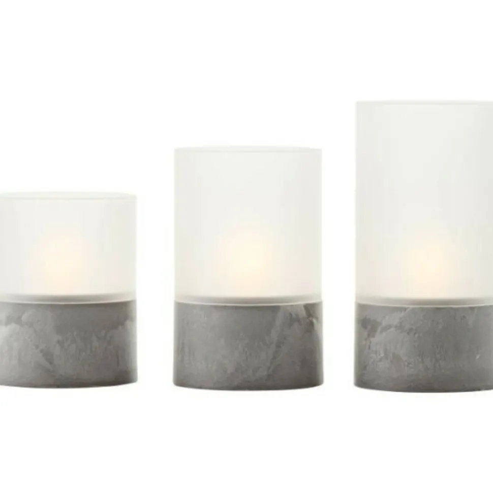BRILLIANT - Lot 3 lampes a poser led bougie - 2500k - plastique et verre - gris et blanc mat