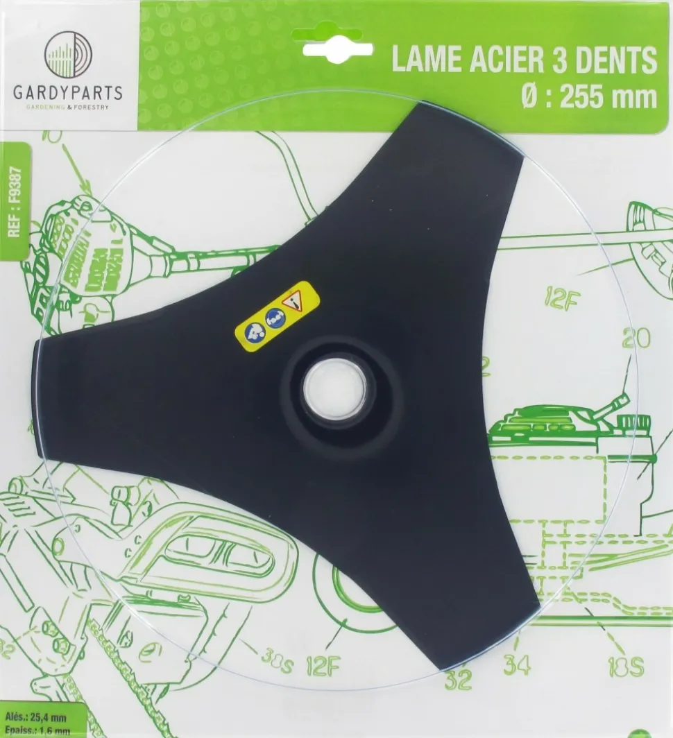 CENTRALE BRICO - Lame acier 3 dents évidées pour débroussailleuse, dimensions coupe: 255mm