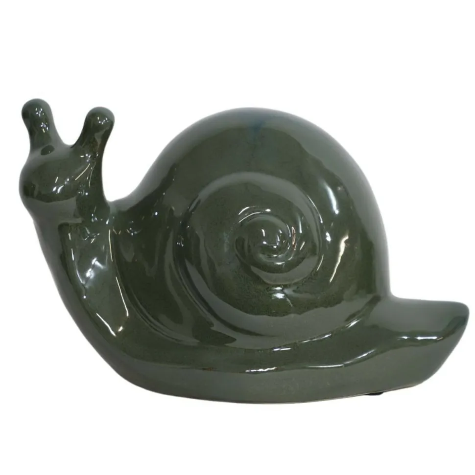 CHEMIN DE CAMPAGNE - Escargot en céramique émaillée verte 25 x 14.5 x 15 cm