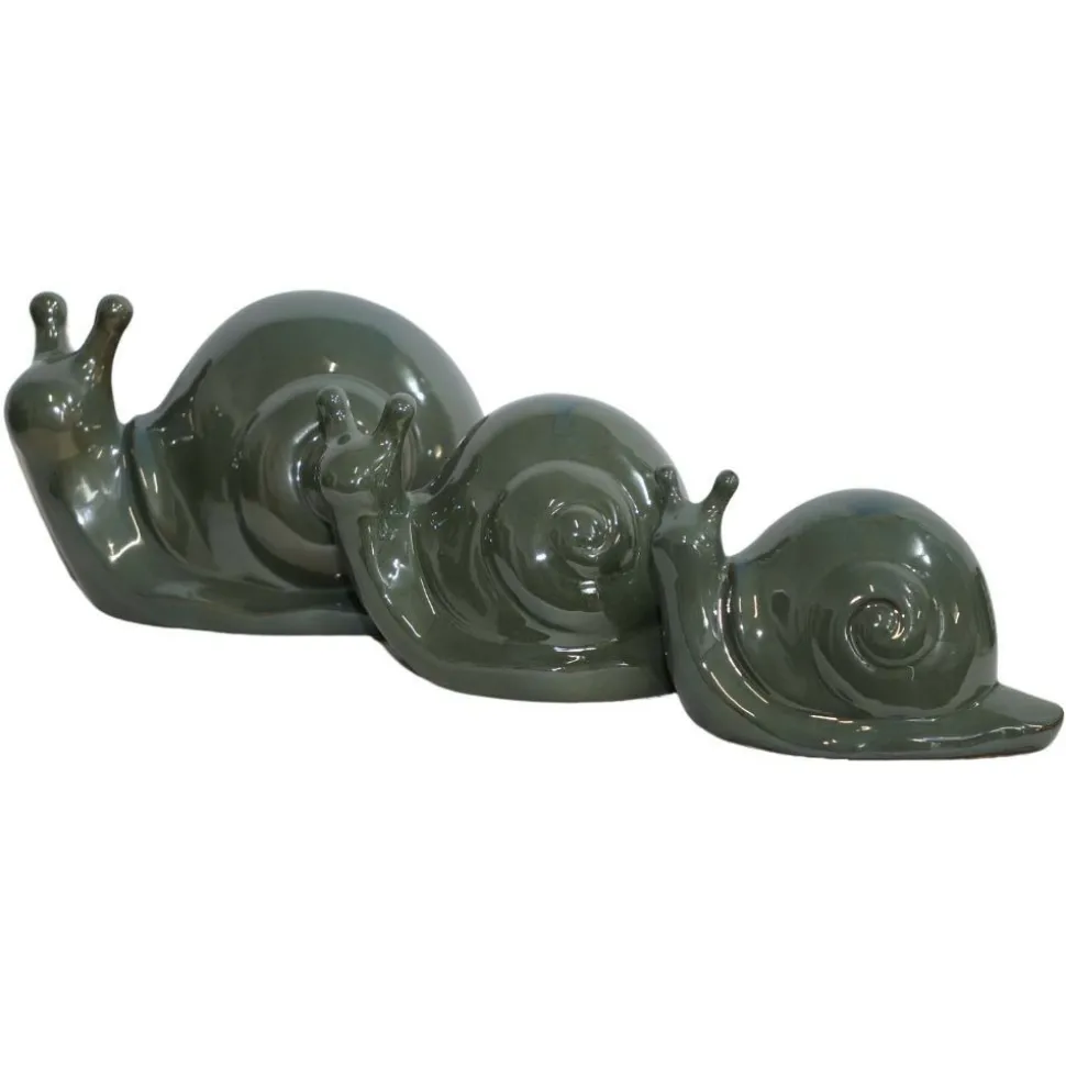 CHEMIN DE CAMPAGNE - Escargot en céramique émaillée verte 25 x 14.5 x 15 cm