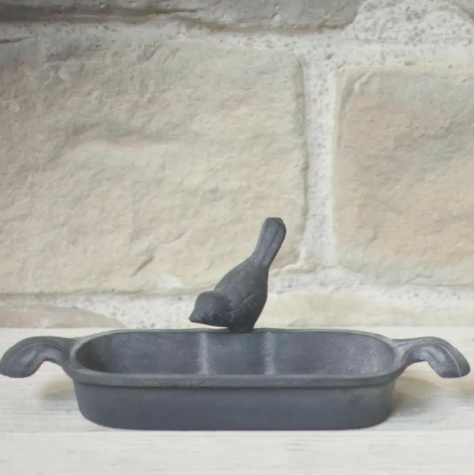 CHEMIN DE CAMPAGNE - Mangeoire à oiseaux abreuvoir jardin fonte grise 26cm