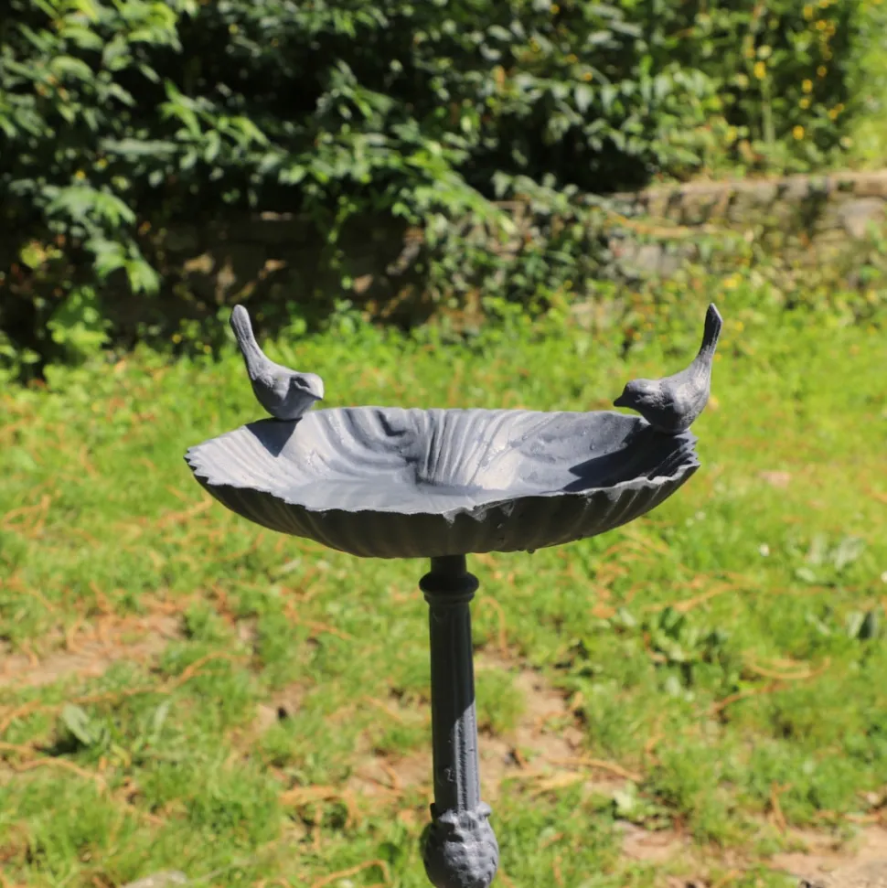 CHEMIN DE CAMPAGNE - Mangeoire à oiseaux sur pied abreuvoir jardin fonte grise 50cm