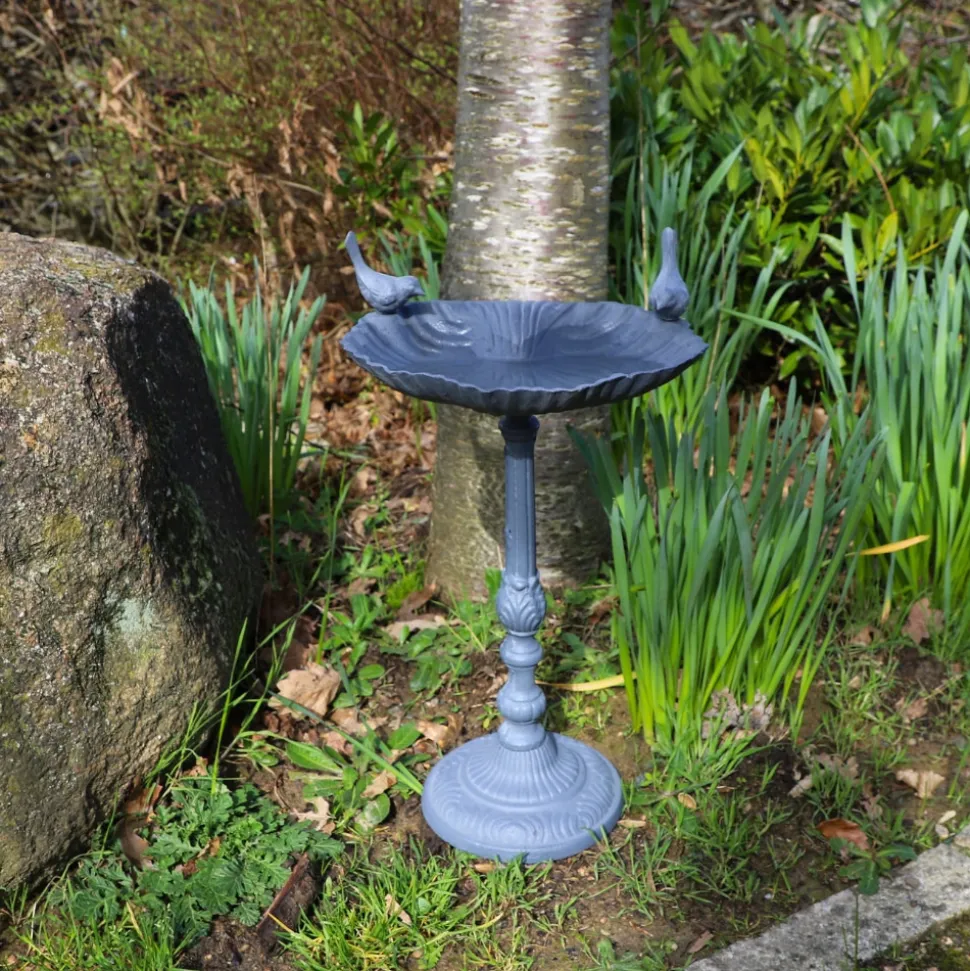 CHEMIN DE CAMPAGNE - Mangeoire à oiseaux sur pied abreuvoir jardin fonte grise 50cm