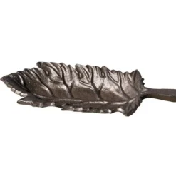CHEMIN DE CAMPAGNE - Mangeoire à oiseaux abreuvoir jardin feuille en fonte marron 26cm