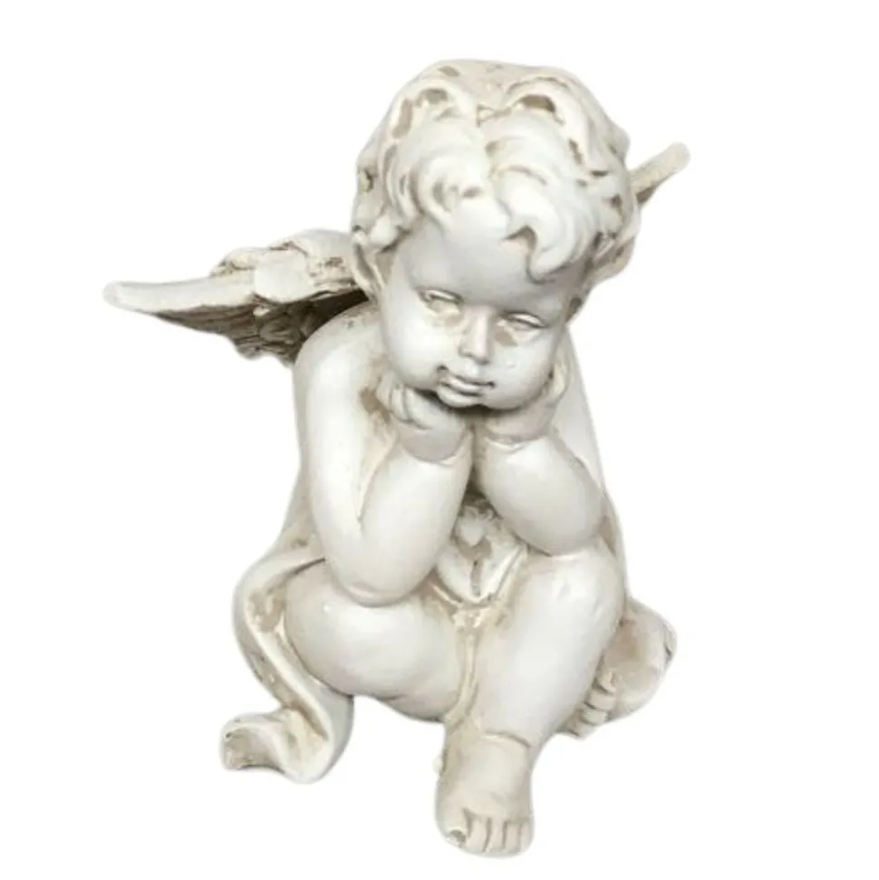 CHEMIN DE CAMPAGNE - Statue statuette sculpture jardin ange chérubin résine blanche 8cm