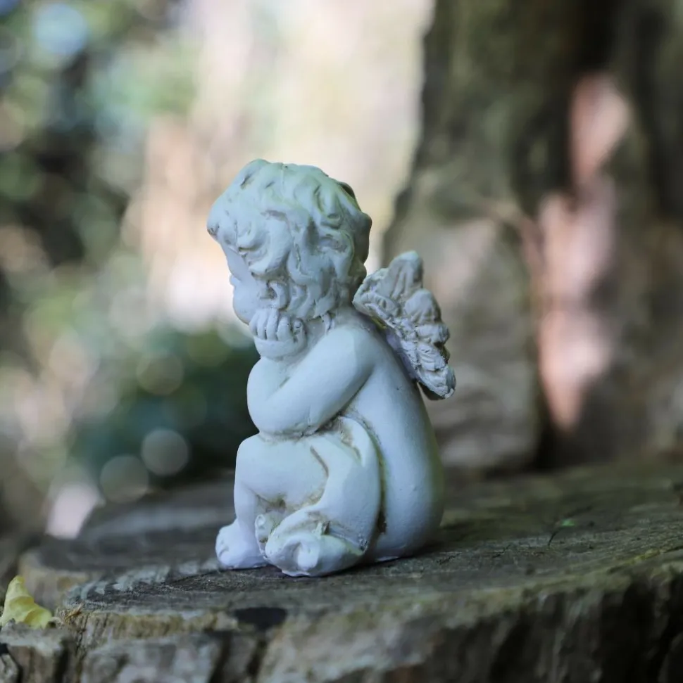 CHEMIN DE CAMPAGNE - Statue statuette sculpture jardin ange chérubin résine blanche 8cm
