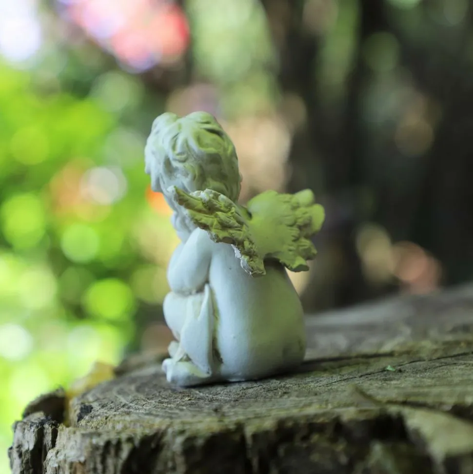 CHEMIN DE CAMPAGNE - Statue statuette sculpture jardin ange chérubin résine blanche 8cm