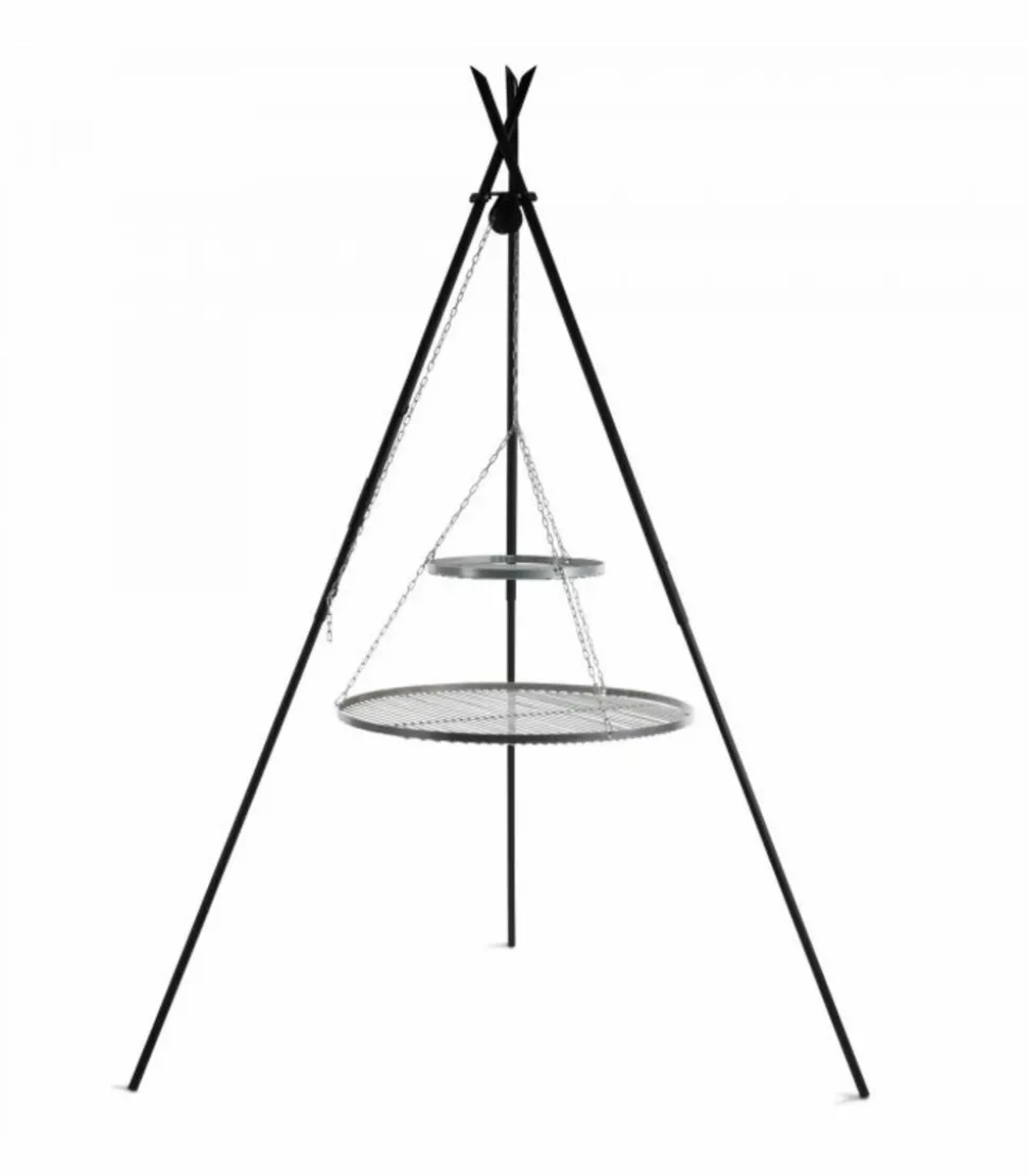 COOK - Barbecue 2 grilles de cuisson suspendu « tipi » sur trépied 210 cm 鈥