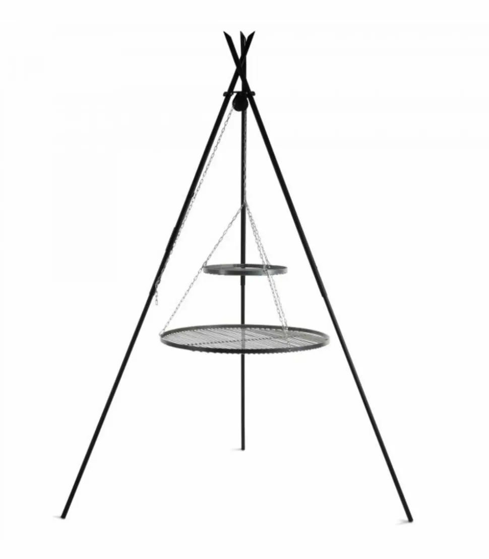 COOK - Barbecue 2 grilles de cuisson suspendu « tipi » sur trépied 210 cm 鈥