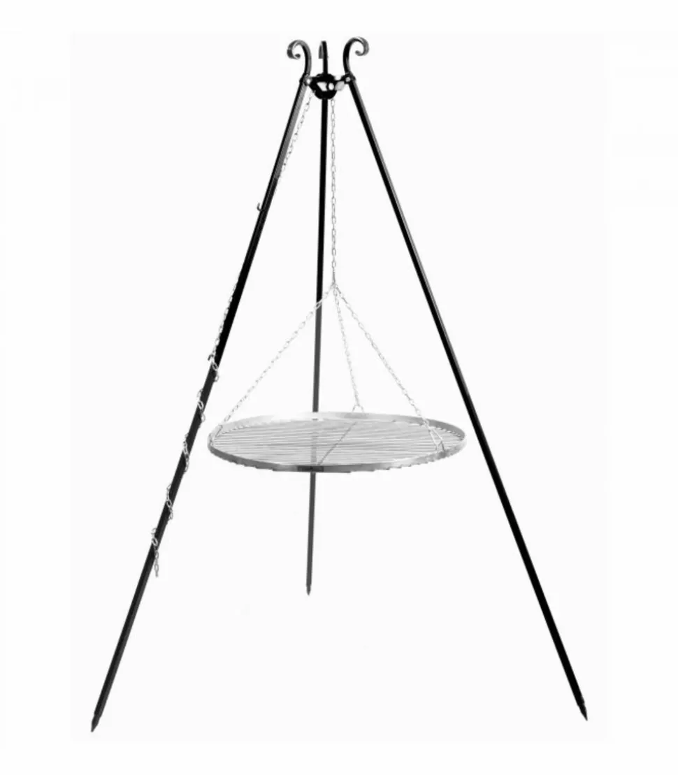 COOK - Barbecue grille de cuisson suspendu en inox 50 cm sur trépied 180 cm